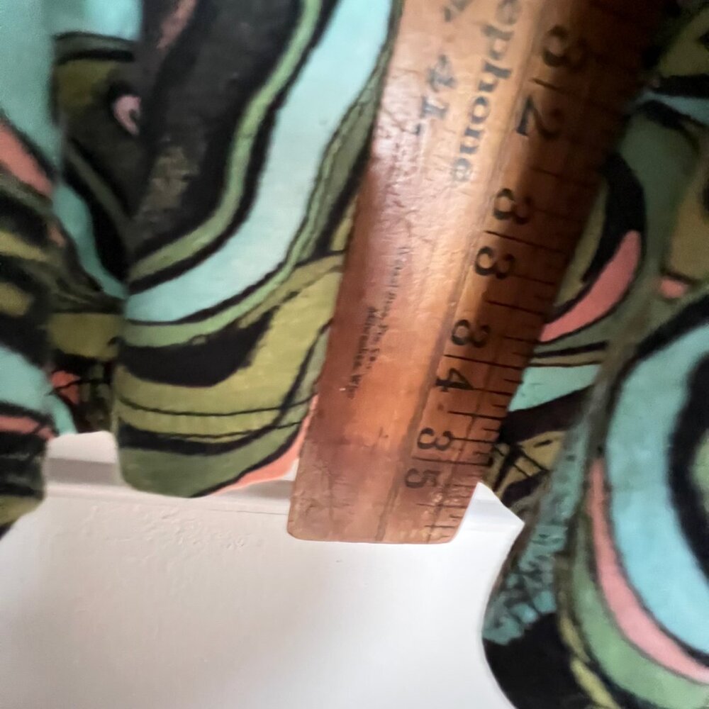 Peruvian Connection Dress Murano Green Brown Aqua Swirl Pima Cotton Ruffle - Picture 7 of 7